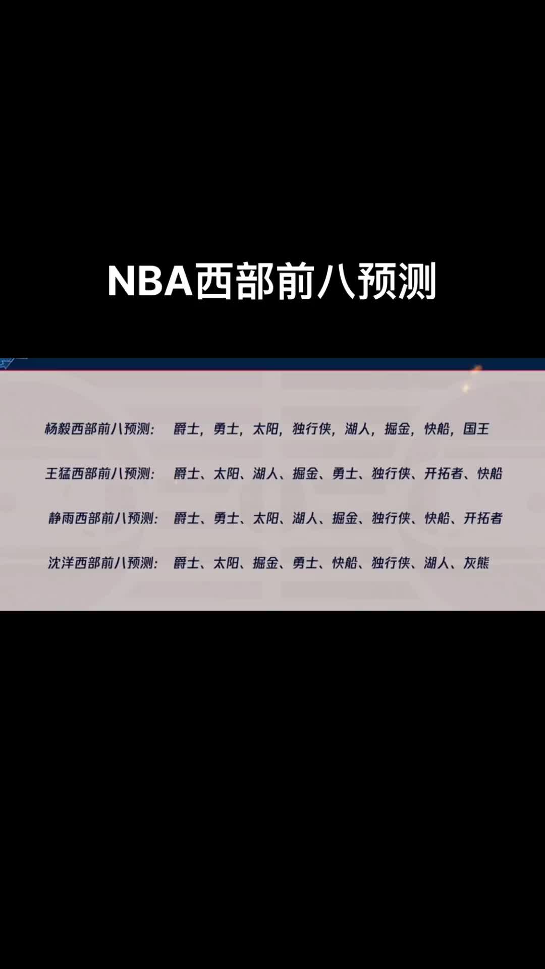 你同意谁的观点呢？杨毅等媒体人预测新赛季西部前八排名