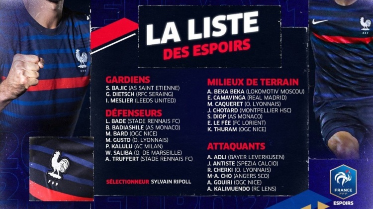 法国U21大名单公布：卡马文加领衔，卡卢卢、萨里巴在列