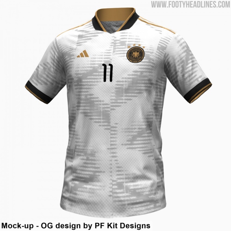 网传世界杯德国队主场球衣：借鉴90年代设计，白色搭配黑色金色