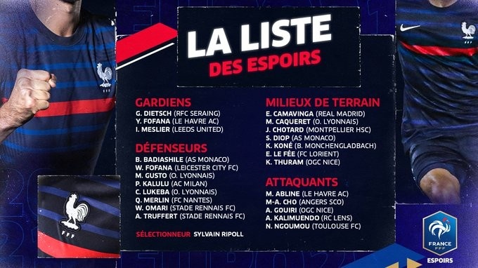法国U21名单：卡马文加、卡卢卢、韦斯利-福法纳入选