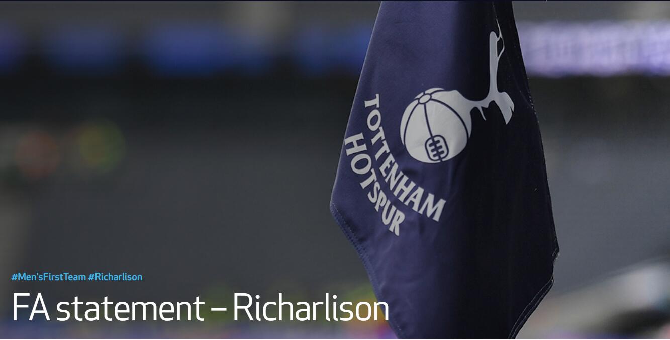 英足总官方：理查利森禁赛一场并罚款，他将无缘新赛季英超揭幕战
