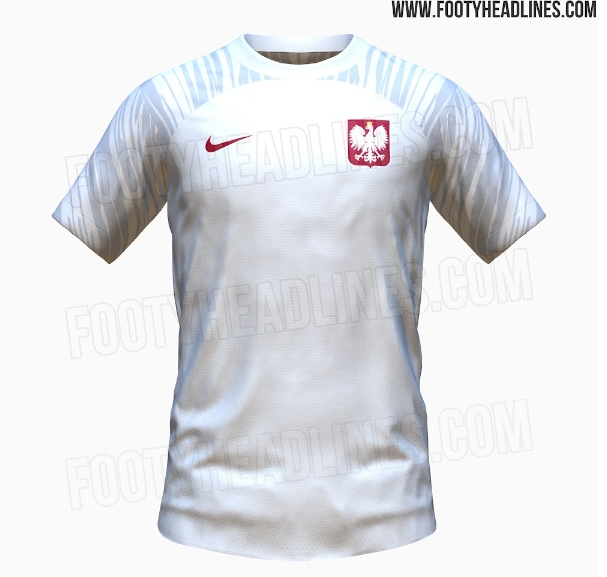 2022年卡塔尔世界杯波兰主客场球衣谍照：采用经典红白为主色调