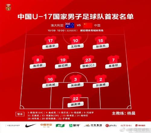 U17国足vs澳大利亚首发出炉