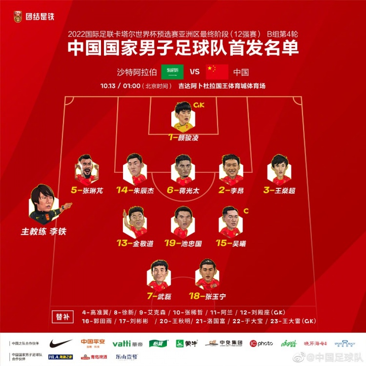 国足12强赛四场阵型变化：4-4-2→5-3-2→4-2-3-1→5-3-2