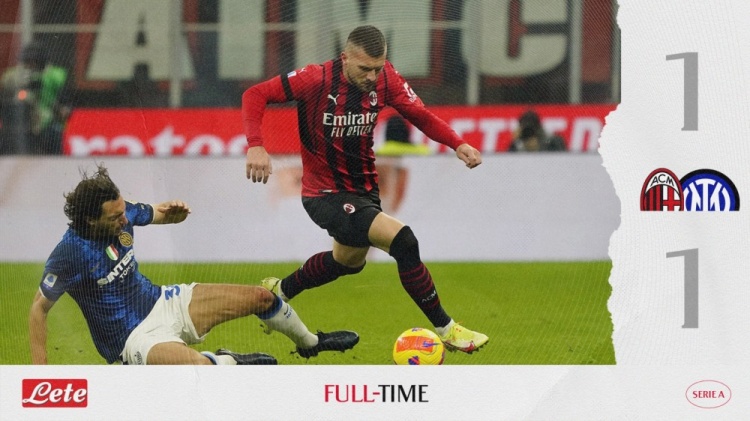 AC米兰1-1国际米兰全场数据：射门数16-13，射正4-3