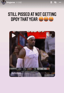 詹姆斯转发自己2013年集锦：仍为那年没有拿到DPOY感到生气