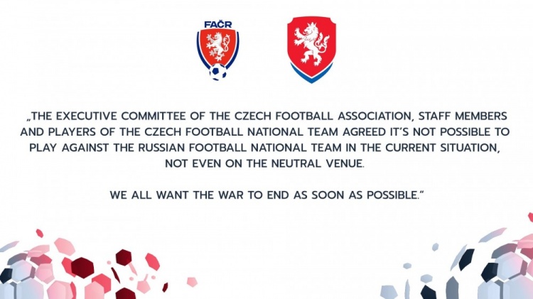 捷克队官方：当前形势下，即使中立场地也不会出战与俄罗斯的比赛