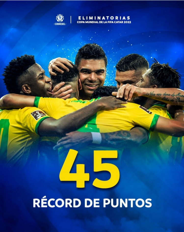 巴西积45分创造南美世预赛积分纪录，阿根廷积39分排名历史第4