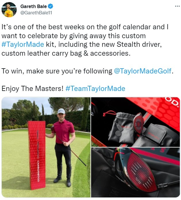 贝尔推特发起抽奖，送粉丝高尔夫球装备