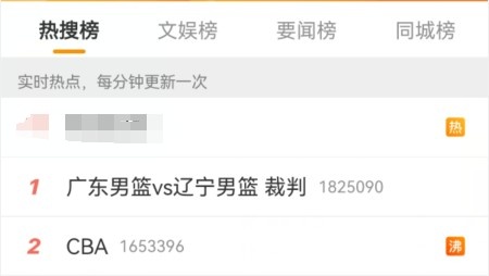你怎么看？“辽宁VS广东 裁判”登上微博热搜第一位